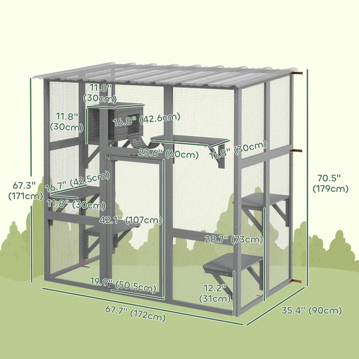 Pawhut Catio Outdoor Cat Enclosure, Wooden Outdoor Cat House Window Box With Weatherproof Roof, Brid