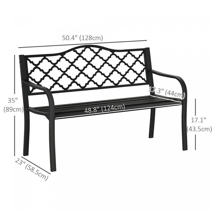 Outsunny 2-seater Garden Bench Steel Outdoor Loveseat W/ Armrests, Black