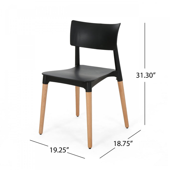 Mason Dining Chair Set Of 2 With Polypropylene Seats And Soild Wood Legs - Black 