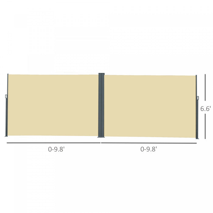 Outsunny Patio Retractable Double Side Awning, Folding Privacy Screen Fence, Privacy Wall Corner Div