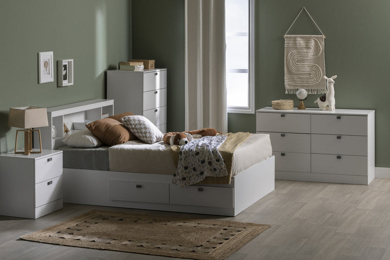 Spark Bookcase Headboard With Storage - Pure White 