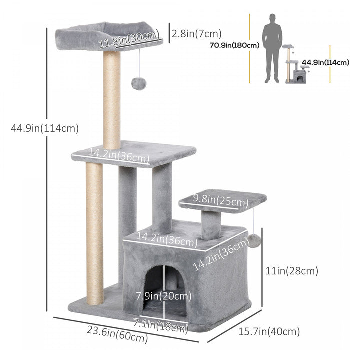 Pawhut Cat Tree For Indoor Cats, Multi-level Cat Condo With Sisal Scratching Post, Perch, Hanging Ba