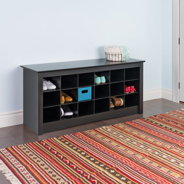 Eighteen Pair Shoe Storage Cubby Bench - Black