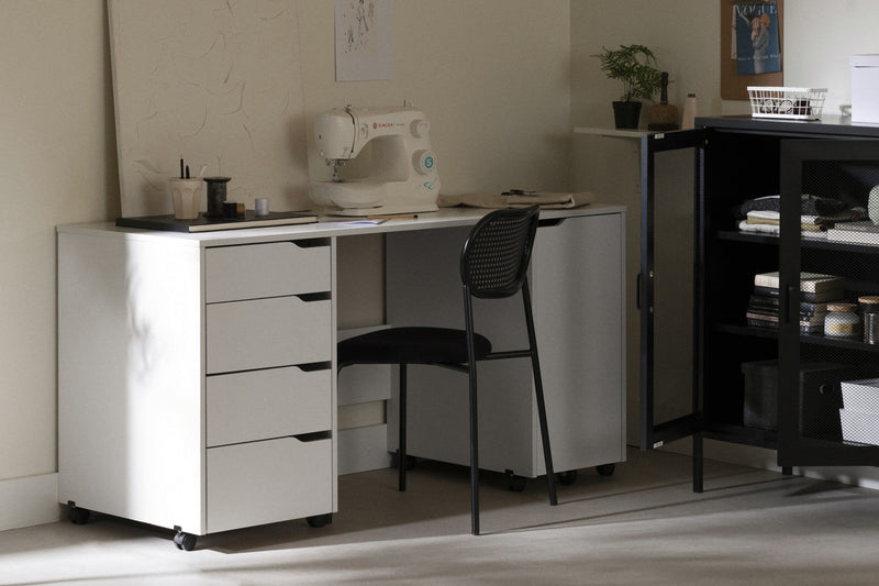 Crea Sewing Craft Table On Wheels - Pure White 