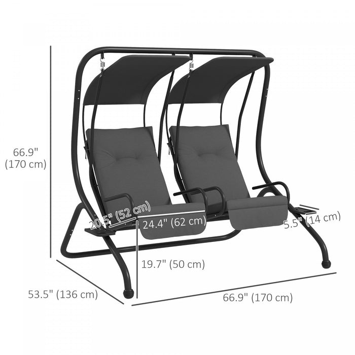 Outsunny 2-seat Patio Swing Chair W/ Removable Canopy & Cup Holders, Grey