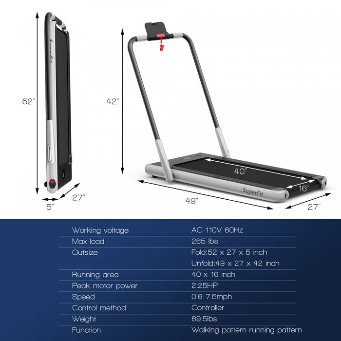 Superfit 2.25hp 2-in-1 Folding Under Desk Treadmill W/speaker Controller App