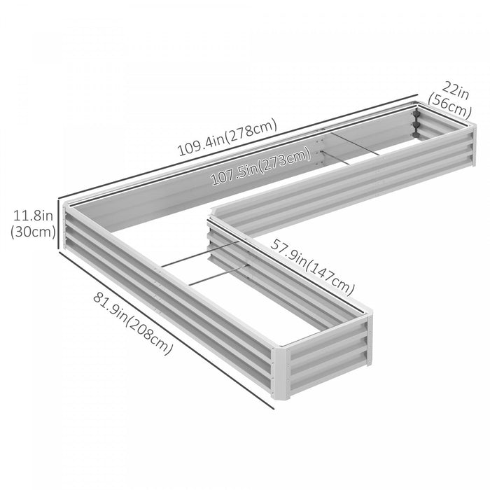 Outsunny L-shaped Raised Garden Bed, 82\" X 109\" X 12\" Galvanized Steel Planter Box With Multi-reinfo