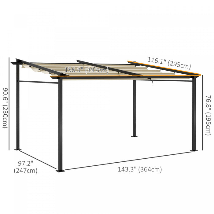 Outsunny 10' X 13' Metal Pergola W/ Retractable Canopy Roof, Beige