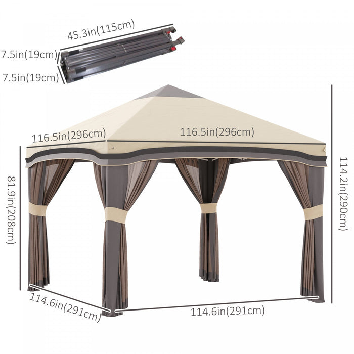 Outsunny 10' X 10' Pop Up Canopy Foldable Party Tent With Nettings, Beige