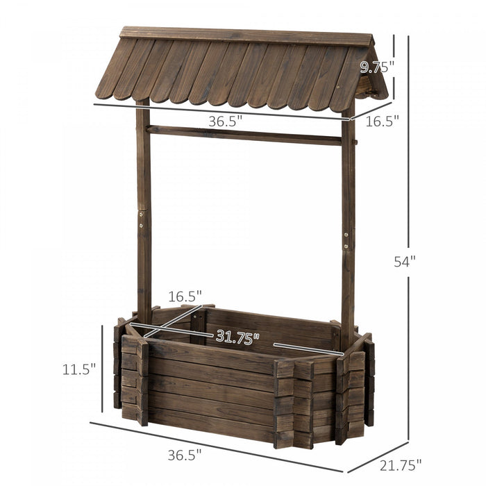Outsunny Wooden Wishing Well Garden Bed, Rustic Outdoor Flower Planter Patio Ornamental For Plants, 