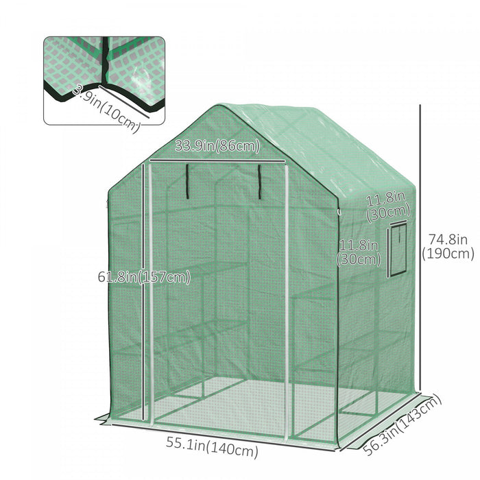Outsunny 4.6' X 4.7' X 6.2' Walk-in Greenhouse With 3 Tier 8 Shelves, Outdoor Green House With Reinf