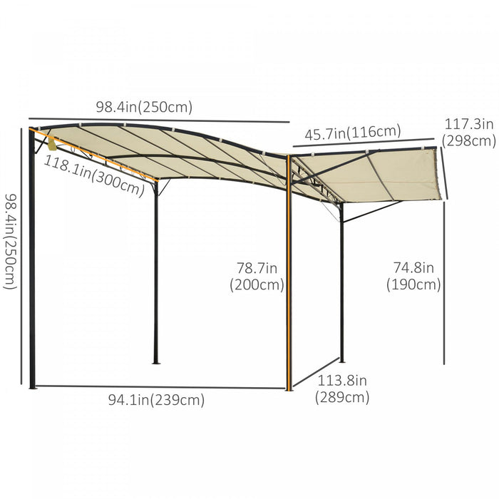 Outsunny 10x8ft Patio Metal Gazebo With Extendable Side Awning Outdoor Shelter Garden Sun Shade Cano