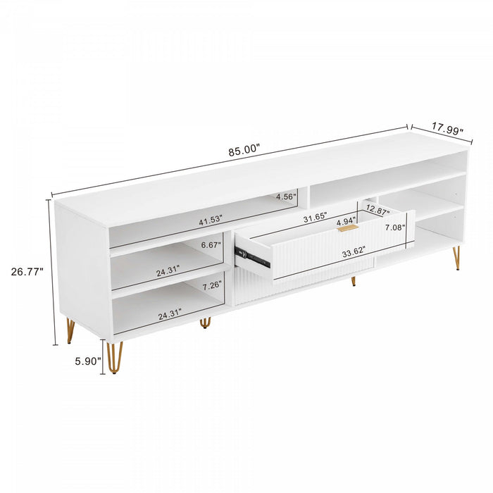 Dumbo Modern 85\" Fluted TV Stand in White 