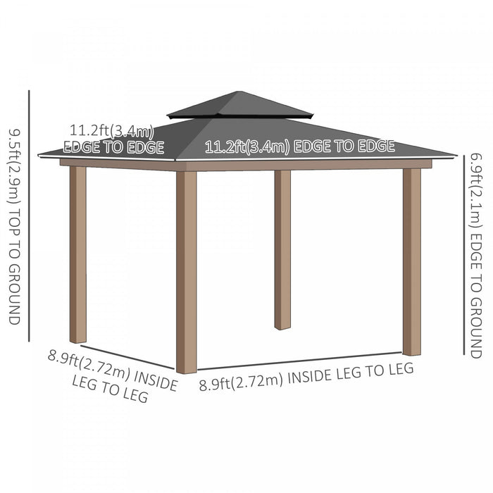 Outsunny 12' X 12' Wood Frame Hardtop Gazebo Galvanized Steel Canopy Outdoor Shelter With Double Ven