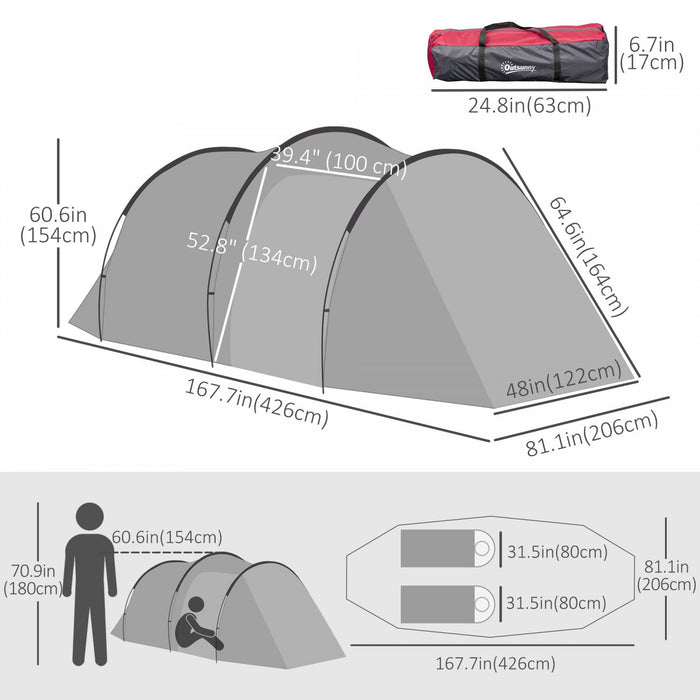 Outsunny Camping Dome Tent With Zippered Doors Carry Bag For 2-3 Person