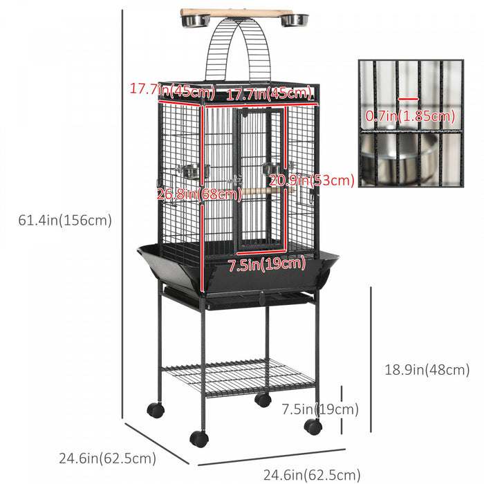 Pawhut 61.5 Inch Bird Cage Parakeet House For Cockatiel With Stand, Pull Out Tray, Play Top, Storage