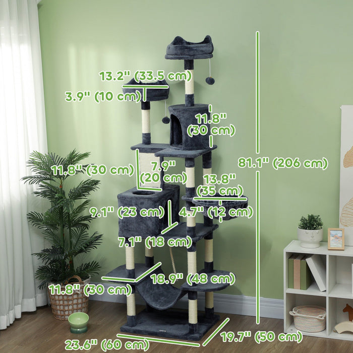 Pawhut Cat Tower, 81\" Cat Tree For Large Cats Adult W/ Scratching Posts, Scratching Board, Cat Condo