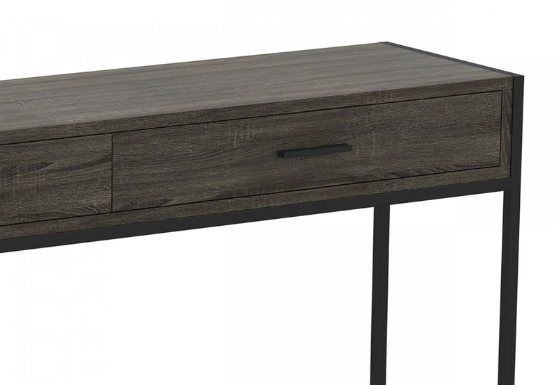 48” Modern Console Table With 2 Drawers - Dark Grey Wood With Black Metal 