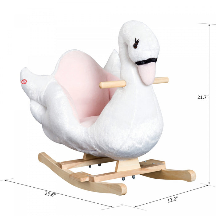 Qaba Soft Warm Kids Rocking Horse Child Plush Ride On Toy Swan Design Playtime With Lullaby Song, Wh