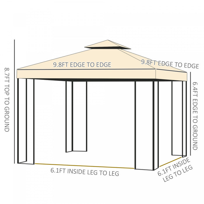 Outsunny 10'x10' Gazebo Canopy Outdoor Patio Sun Shelter Uv Protect W/ 2-tier Polyester Roof Curtain