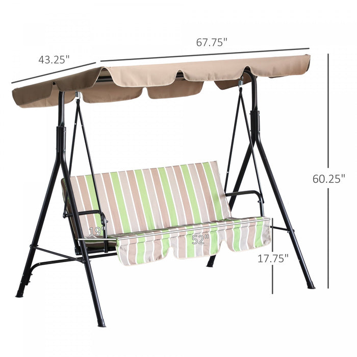 Outsunny 3-seat Patio Swing Chair, Outdoor Porch Swing Glider With Adjustable Canopy, Removable Cush