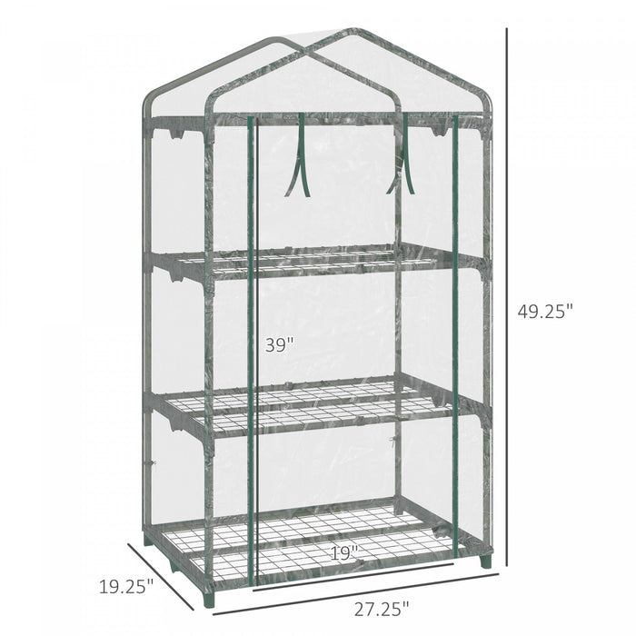 Outsunny 3 Tier Mini Greenhouse Portable Plant Greenhouse With Roll Up Door And Wire Shelves, 27\" X 