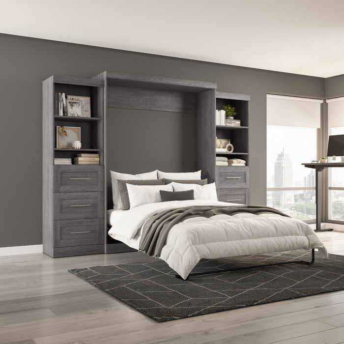 Bestar Pur Queen Murphy Two Shelving Units with Drawers 115-Inch Wall Bed - Bark Grey