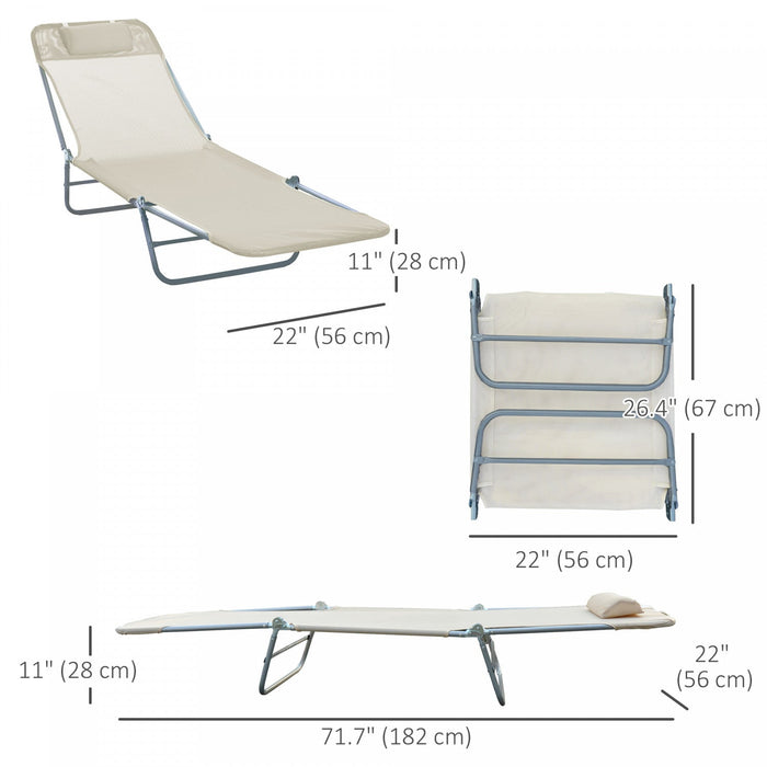 Outsunny Outdoor Lounge Chair, Folding Adjustable Reclining Chair, Beige
