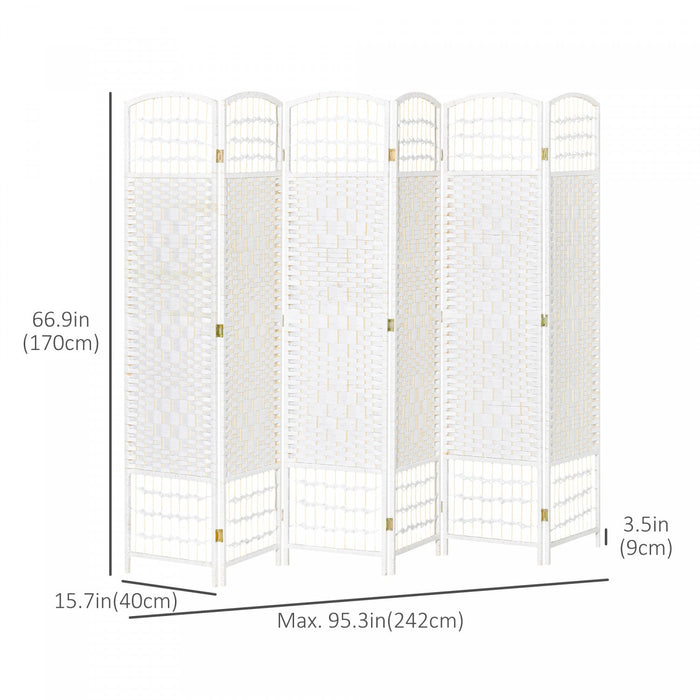 HOMCOM 6-Panel Room Divider Freestanding Folding Screen for Home White