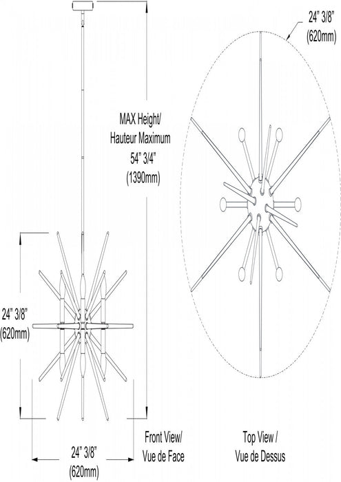 Dainolite Vela 12 Light Chandelier Polished Chrome Finish Clear Acrylic Spikes Lamp
