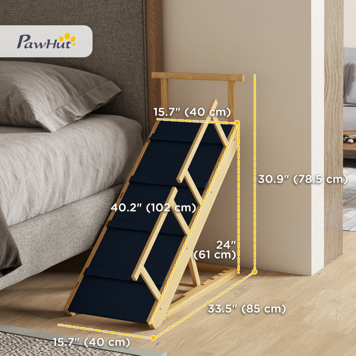 Pawhut Dog Stairs, Adjustable Pet Stairs, Foldable Dog Steps With Non-slip Mat, Safety Railings, For