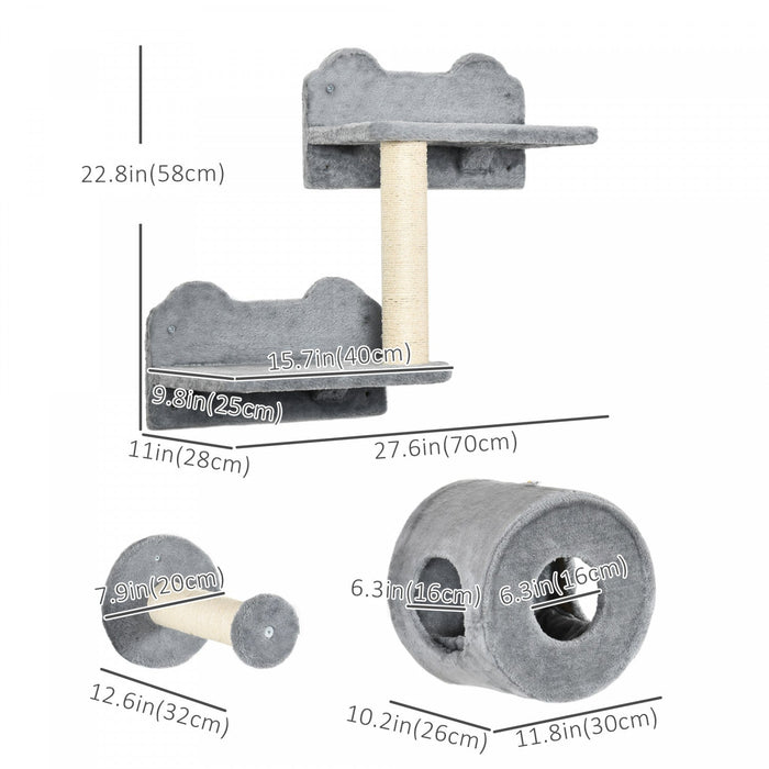 Pawhut 5pcs Cat Wall Shelves, Cat Wall Shelves And Perches For Wall With Condo, Cushion, Scratching 