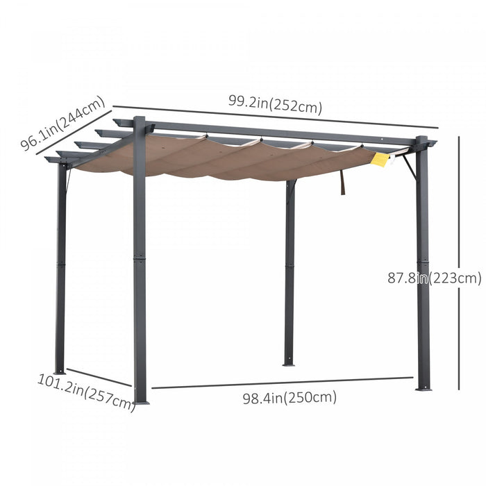 Outsunny 10' X 10' Outdoor Retractable Pergola Canopy, Aluminium Gazebo, Grape Trellis Sunshade Shel