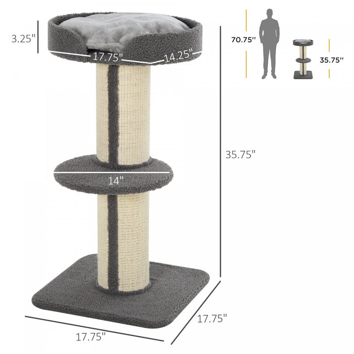 Pawhut 36\"h Large Cat Scratching Post For Indoor Cats, Bold Cat Tree Multi-level Kitty Tower With Si