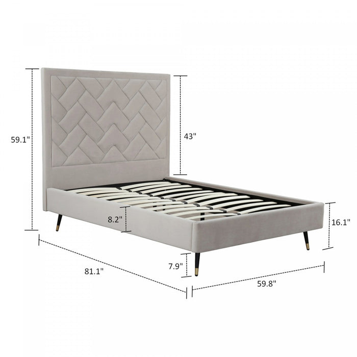 Crosby Modern Upholstered Velvet Full Bed in Greige 