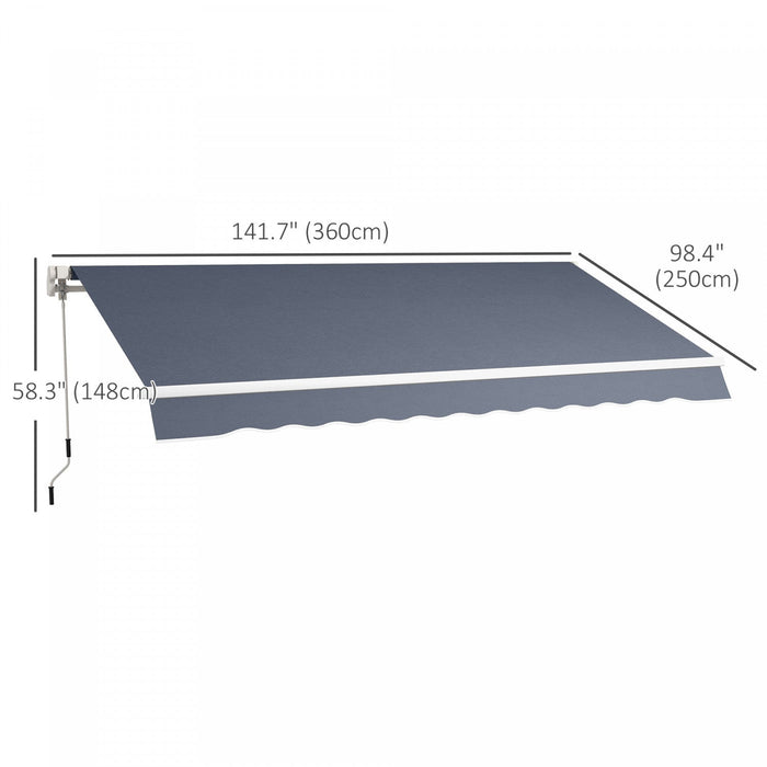 Outsunny 12' X 8' Retractable Awning Patio Awnings Sun Shade Shelter Grey