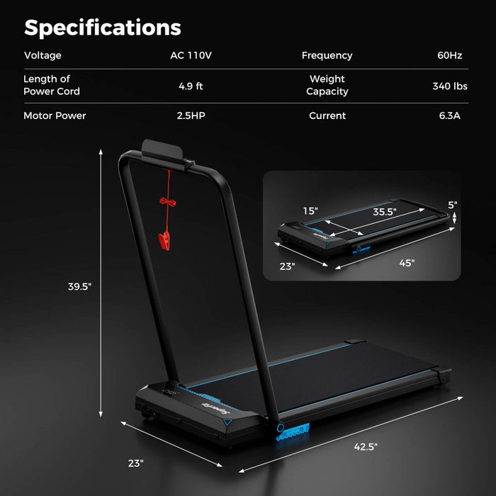 Costway 3 In 1 Folding Treadmill With Remote Control Led Display And App For Home Blue