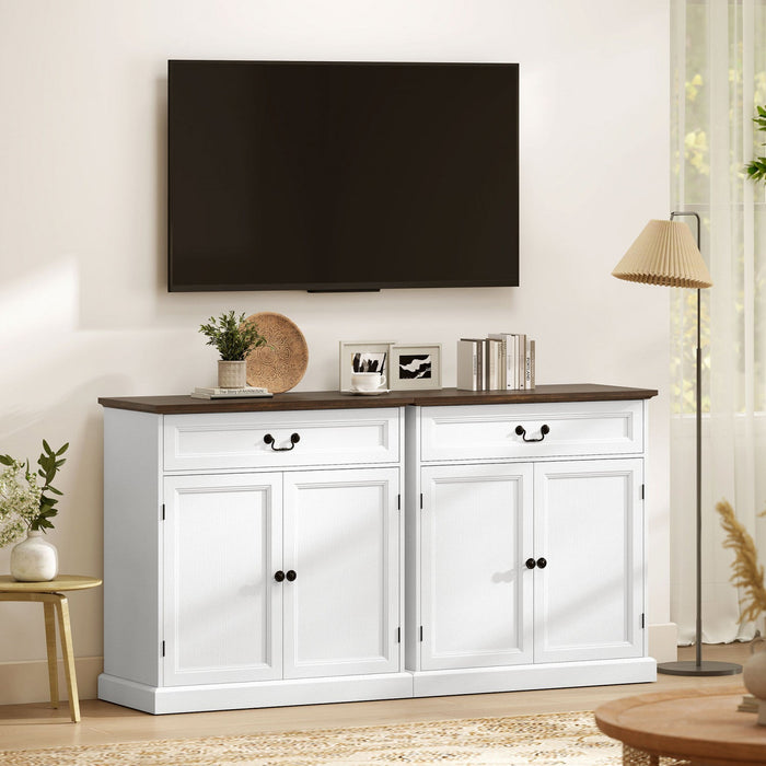 HOMCOM Buffet Cabinet 32" Farmhouse Sideboard with Thick Top Drawer White