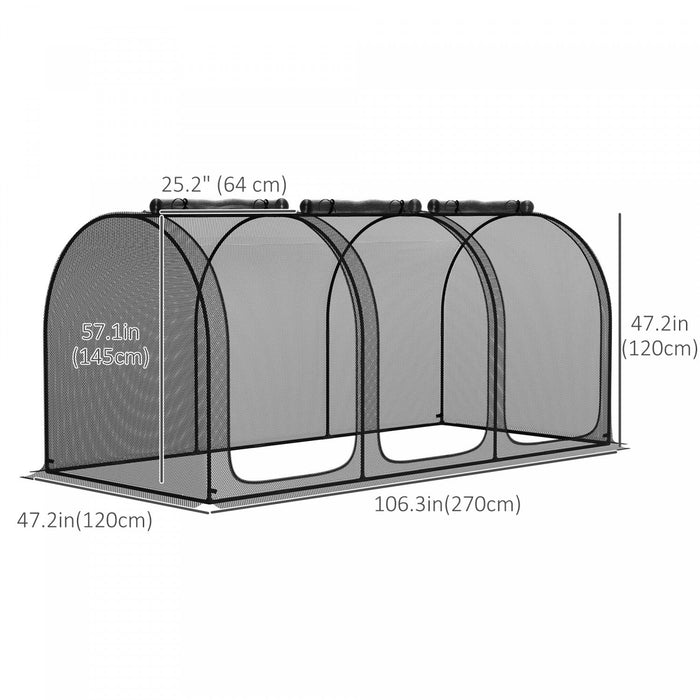 Outsunny 9 X 4ft Crop Cage With 3 Zippered Doors And Ground Stakes Black