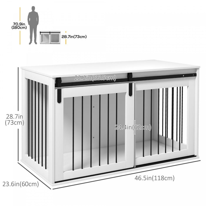 Pawhut Dog Crate Furniture, 46.5\" Dog Crate End Table Indoor Dog House For Extra Large Dogs, With Sl