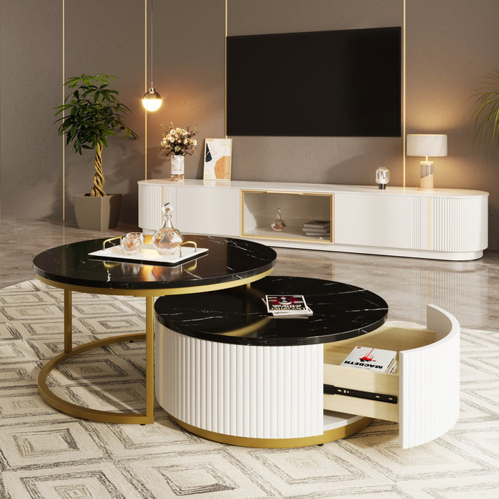 Sophia 27.6\" Modern Nesting Coffee Table With Storage Drawer - Black 