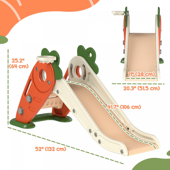 Qaba Toddler Slide, 3 In 1 Kids Slide With Basketball Hoop, Climber, Carrot-themed Foldable Indoor S