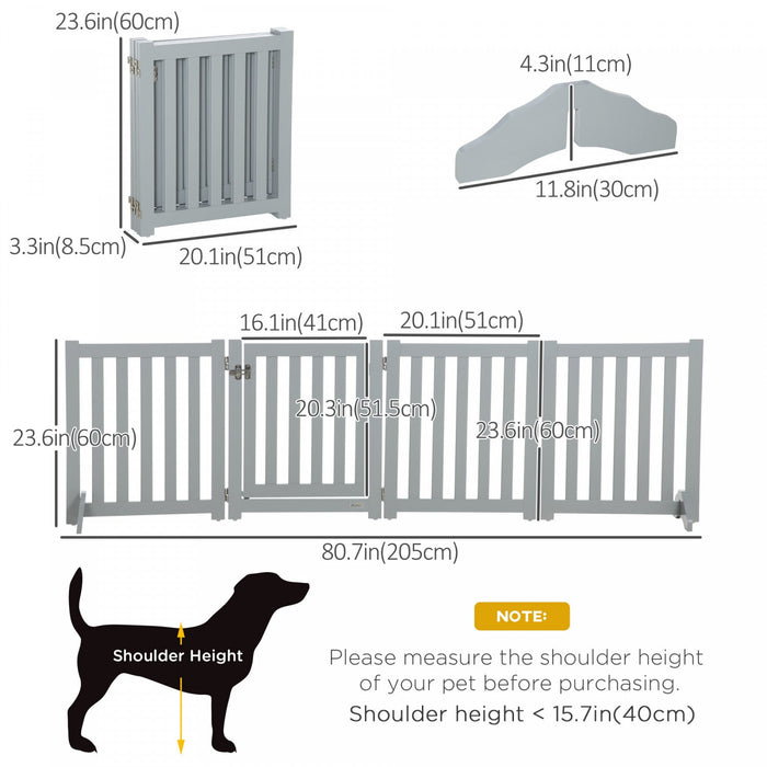 Pawhut Foldable Dog Gate With Door, 4 Panels Freestanding Pet Gate With Support Feet Indoor Playpen 