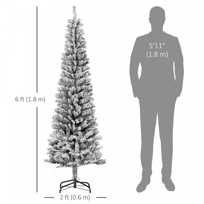 Homcom Snow Flocked Pencil Christmas Tree Slim Artificial Christmas Tree