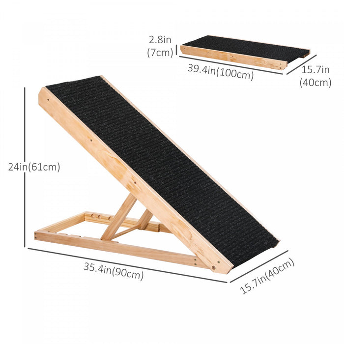 Pawhut Dog Ramp For Bed Couch, Foldable Wooden Pet Ramp Height Adjustable 4 Levels, For Cats Large D