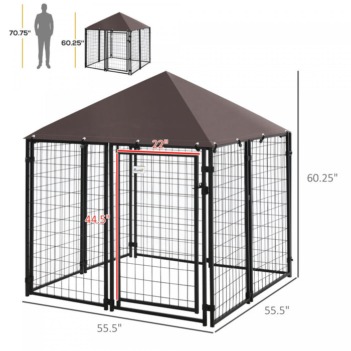 Pawhut Lockable Dog House Kennel With Water-resistant Roof For Small And Medium Sized Pets, 4.6' X 4