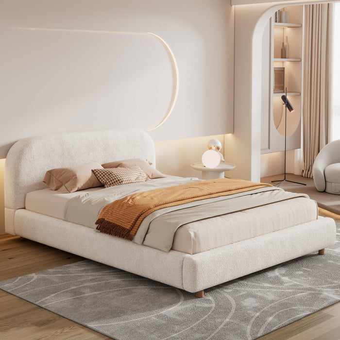 Mia Upholstered Bed with Loop-Pile Fabric,Queen Size - Light Beige 
