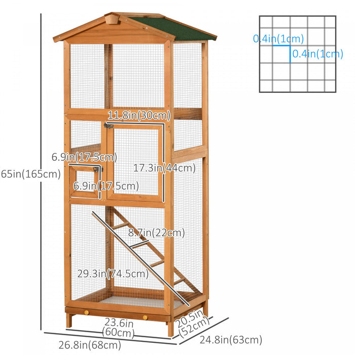 Pawhut 65" Bird Cage Wooden Bird Cage Stand With Two Doors, Ladder And Pull Out Tray For Finches, Orange