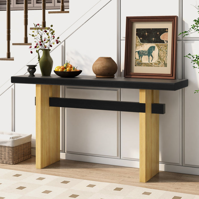 Emma 59.25\" Farmhouse Style Sofa Table for Entryway -Black & Brown 