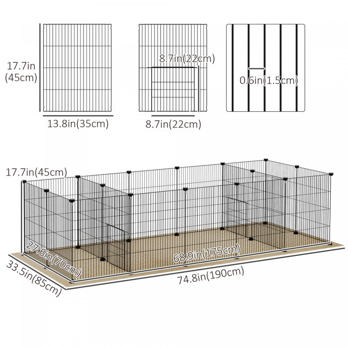 Pawhut 18 Panels Small Animal Cage With Water-resistant Mat, Pet Playpen With Doors, Guinea Pig Cage